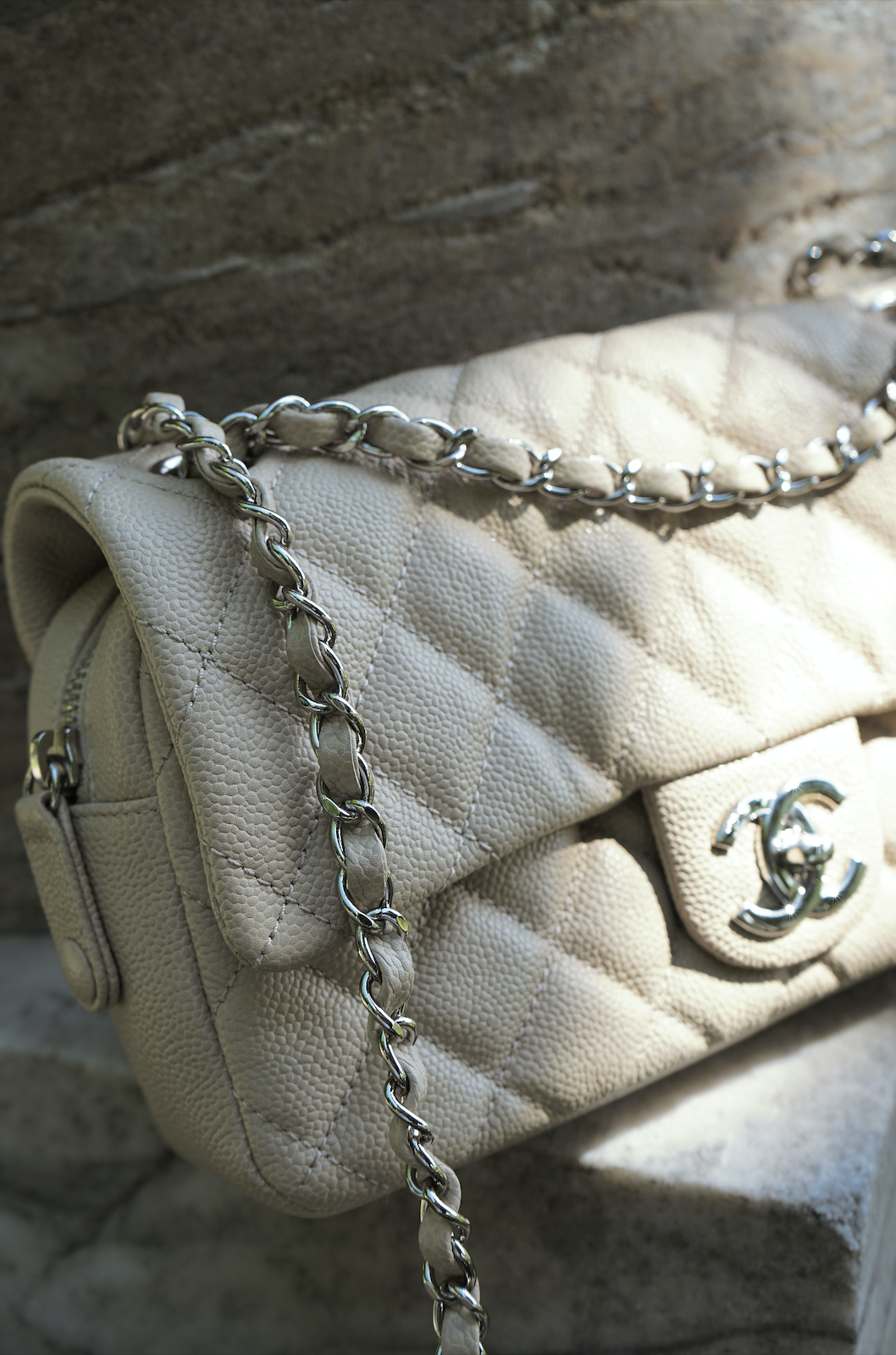 Chanel beige caviar leather Easy flap bag