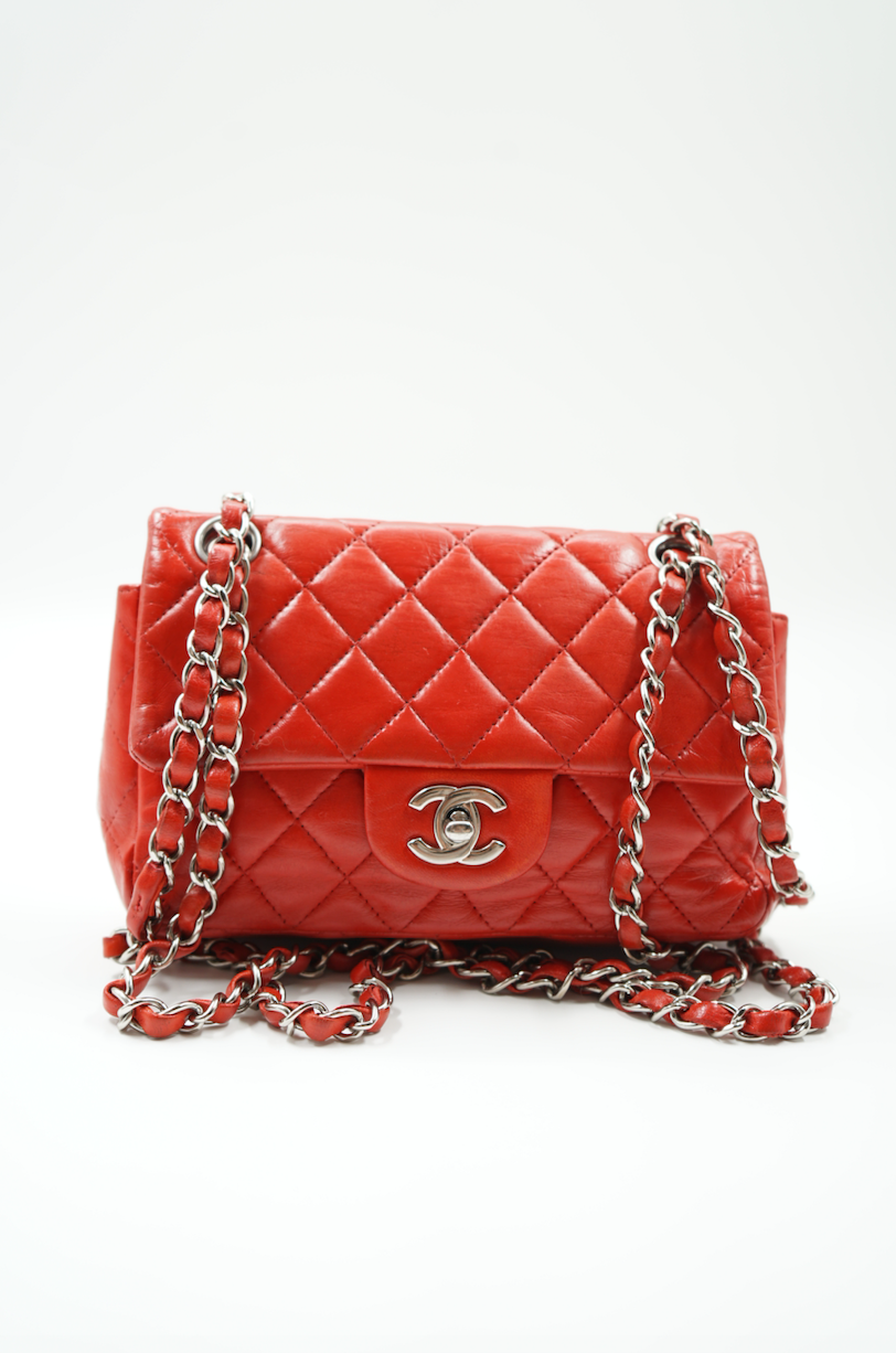 Chanel mini red flap bag