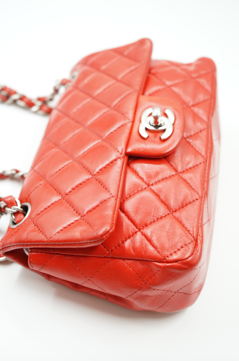 Chanel mini red flap bag