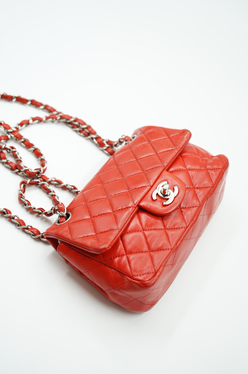 Chanel mini red flap bag