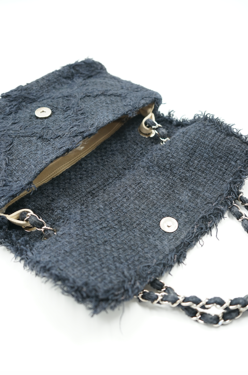 Chanel medium navy blue diamond stitch nature tweed bag