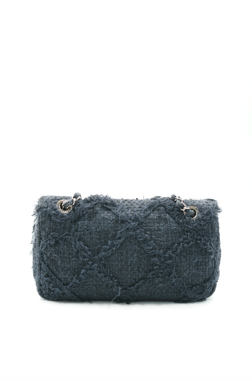 Chanel medium navy blue diamond stitch nature tweed bag