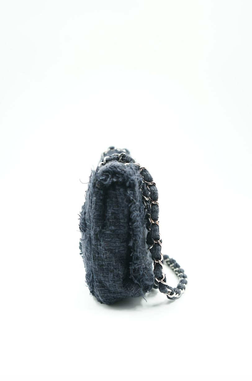Chanel medium navy blue diamond stitch nature tweed bag