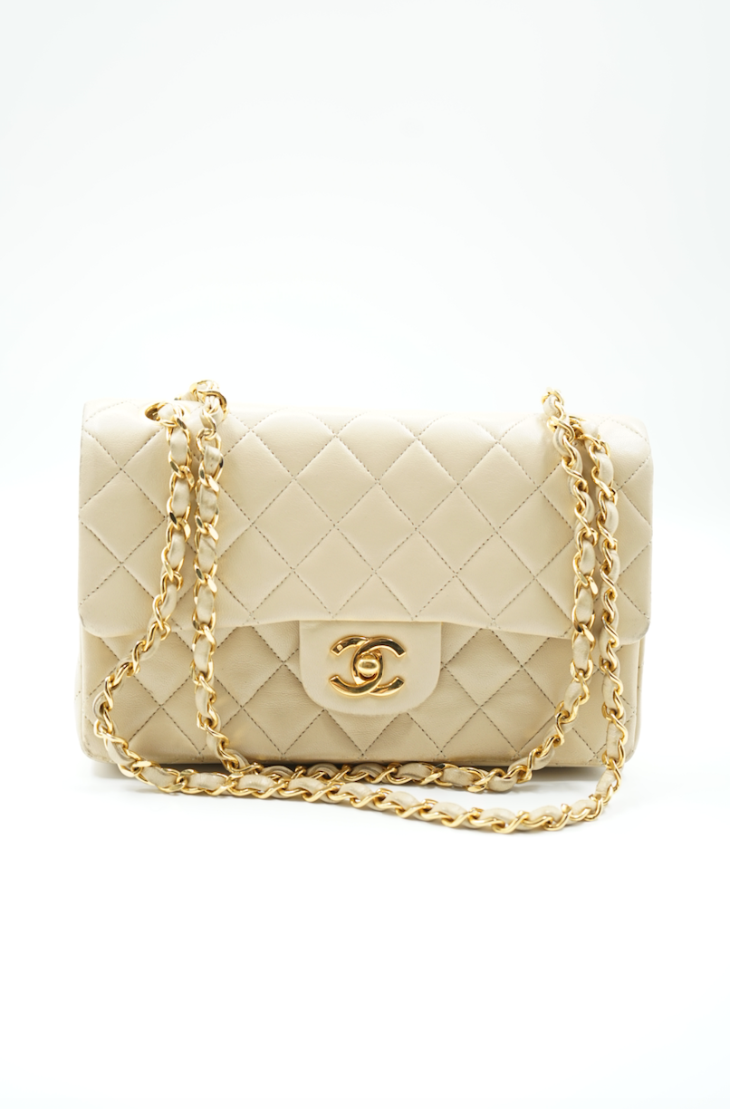 Chanel small classic double flap bag beige