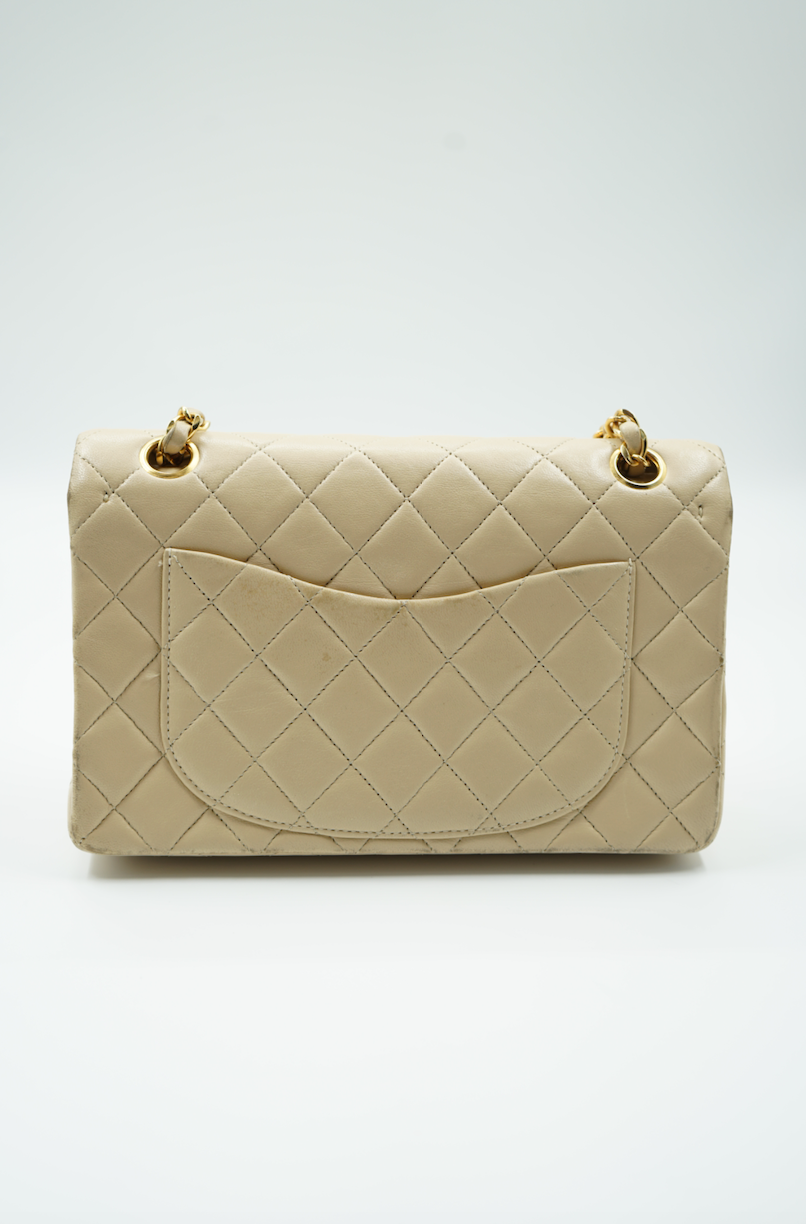 Chanel small classic double flap bag beige