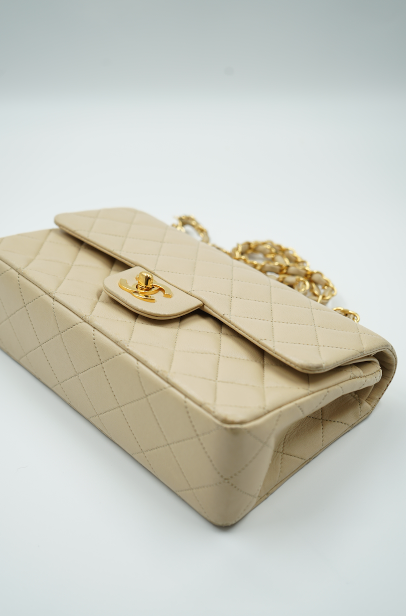 Chanel small classic double flap bag beige