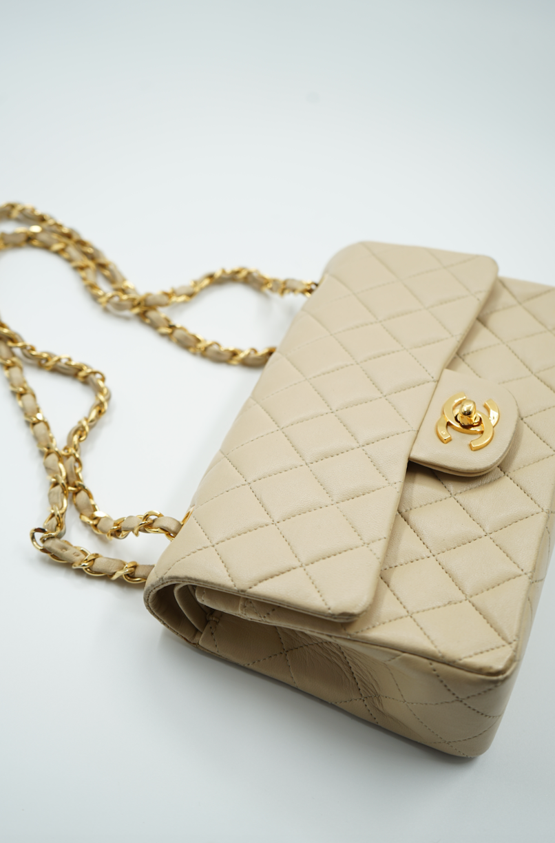 Chanel small classic double flap bag beige