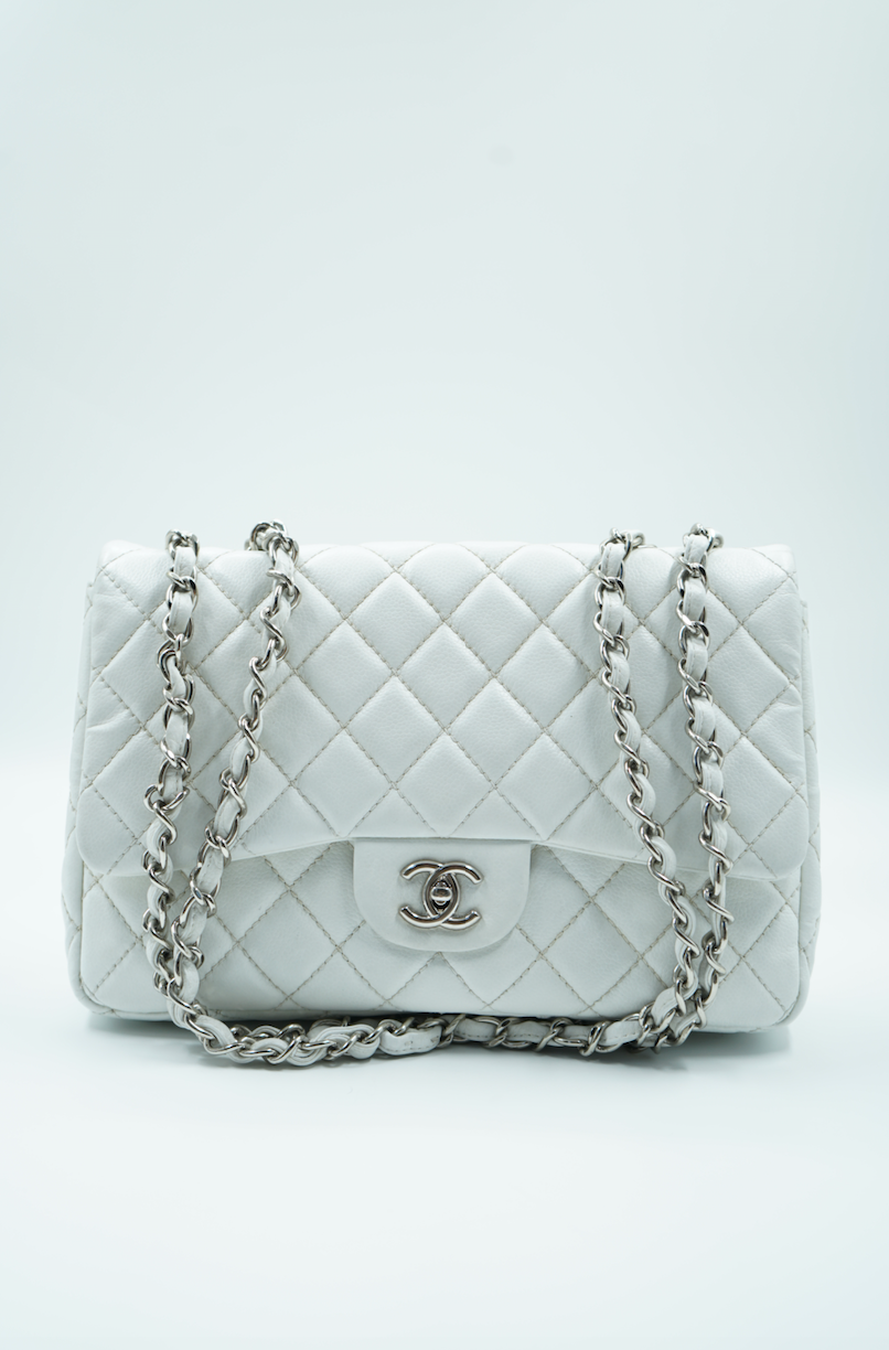 Chanel Jumbo single flap bag white