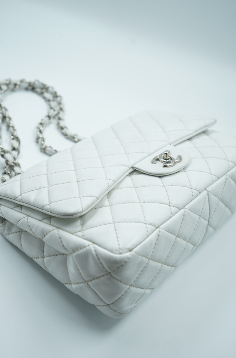 Chanel Jumbo single flap bag white