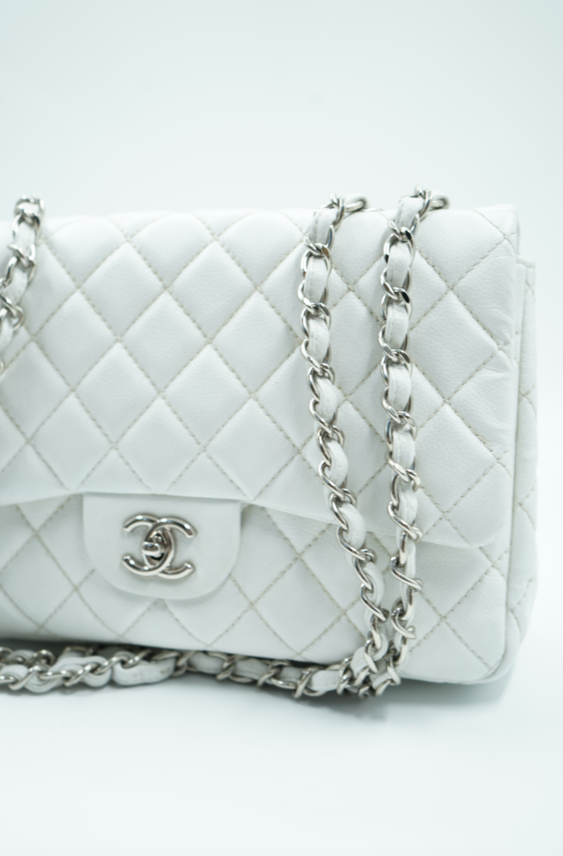 Chanel Jumbo single flap bag white