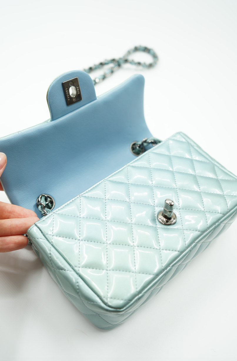 Chanel mini mint blue/green patent