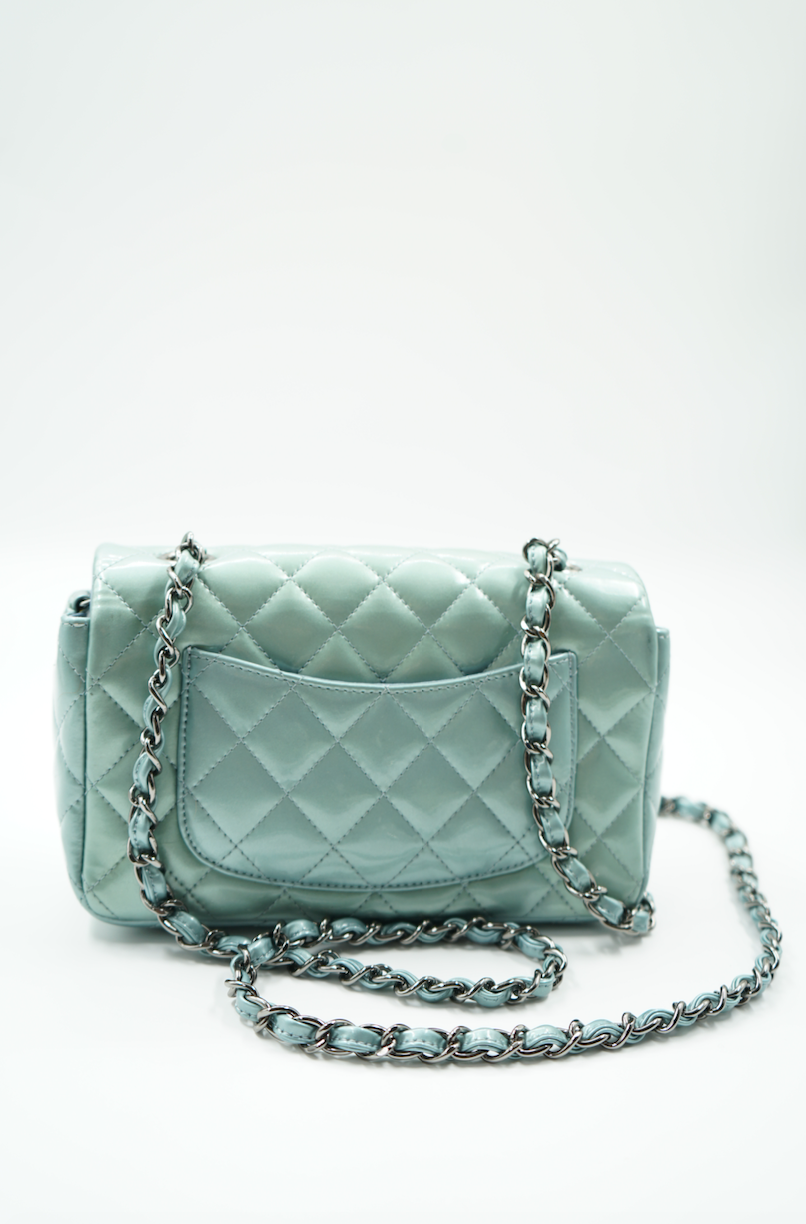 Chanel mini mint blue/green patent