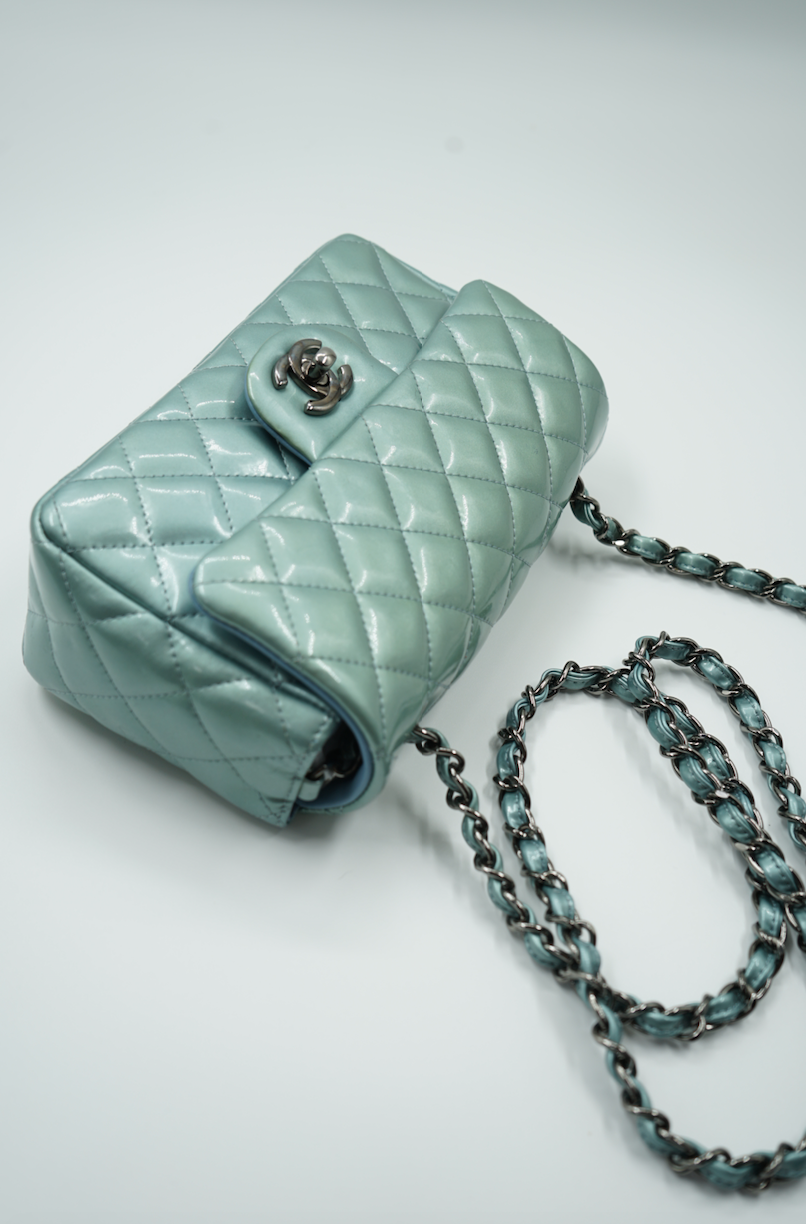 Chanel mini mint blue/green patent