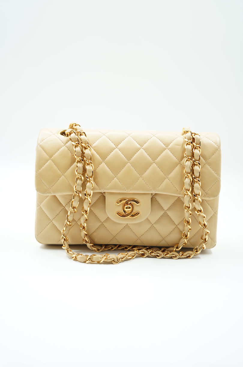 Chanel small double flap bag beige