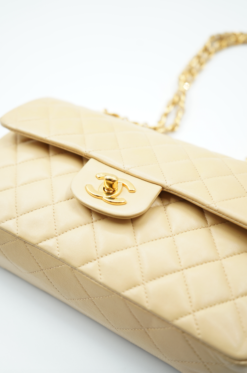 Chanel small double flap bag beige