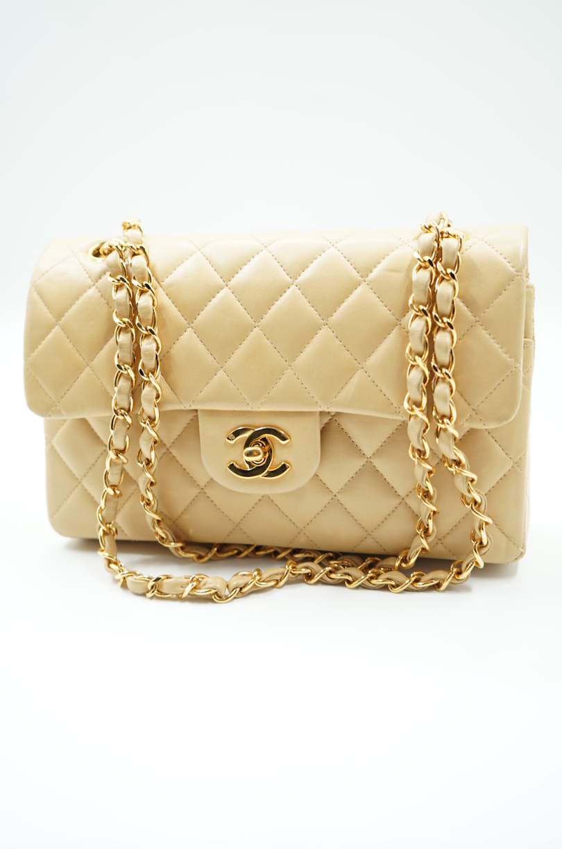 Chanel small double flap bag beige