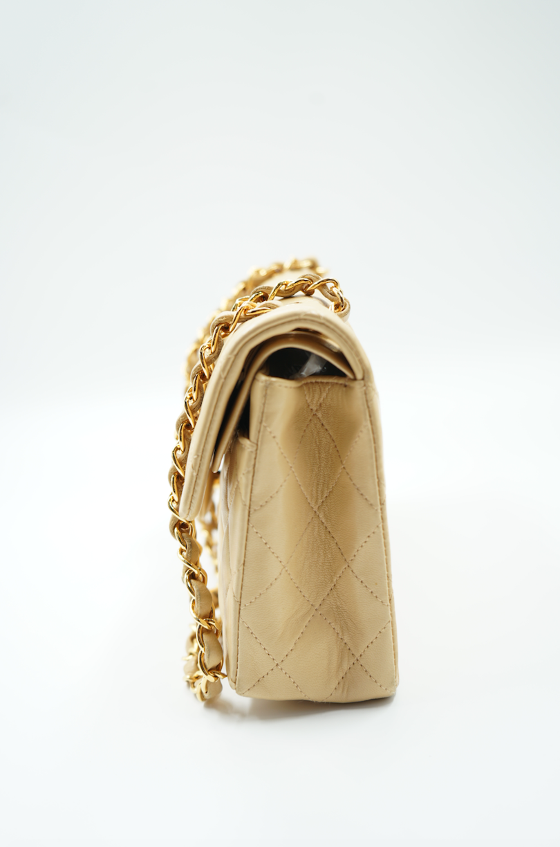 Chanel small double flap bag beige