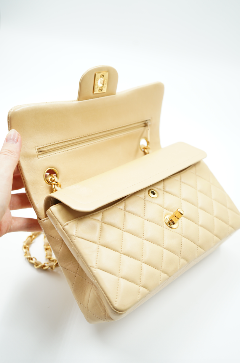 Chanel small double flap bag beige