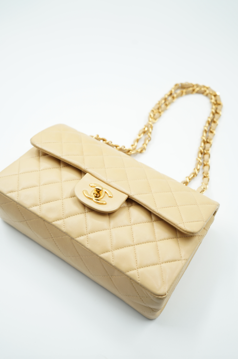 Chanel small double flap bag beige