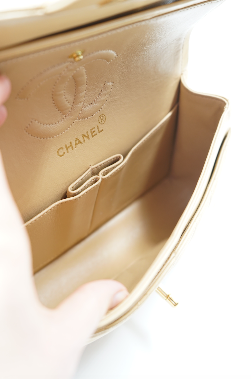 Chanel small double flap bag beige