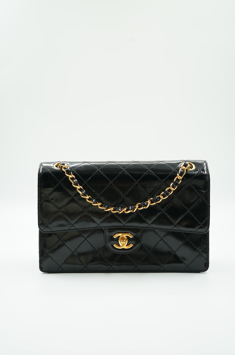 Chanel medium single flap bag patent black