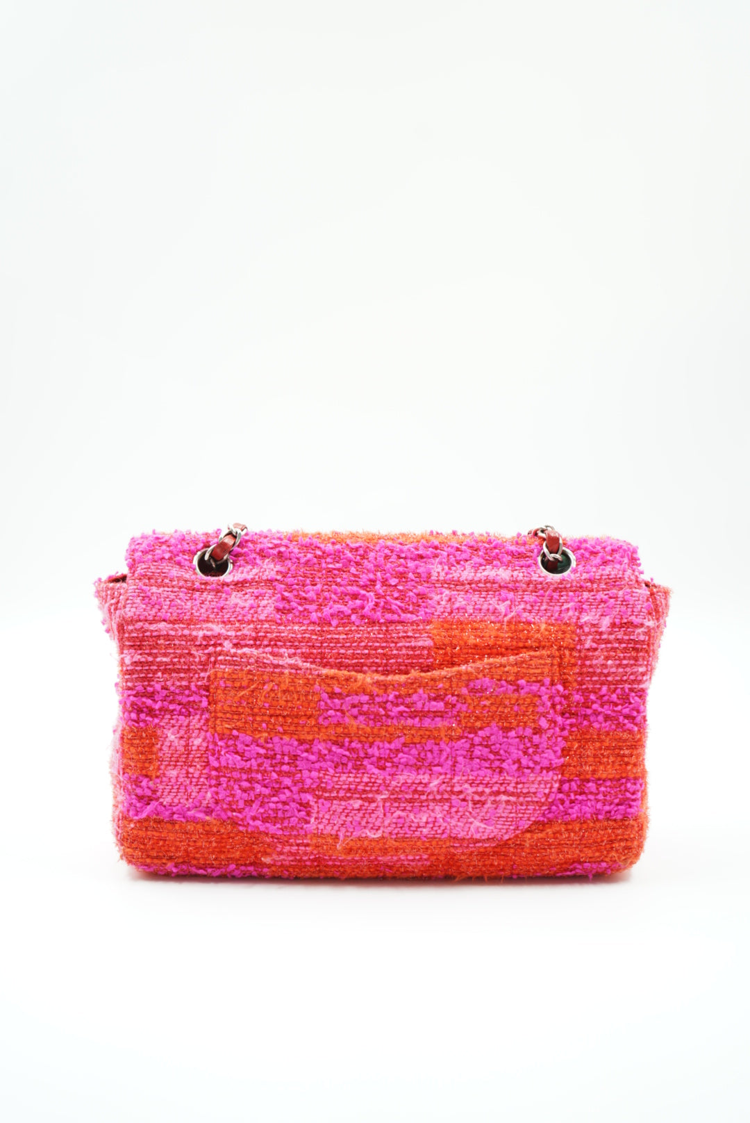 Chanel pink/ red tweed single flap bag