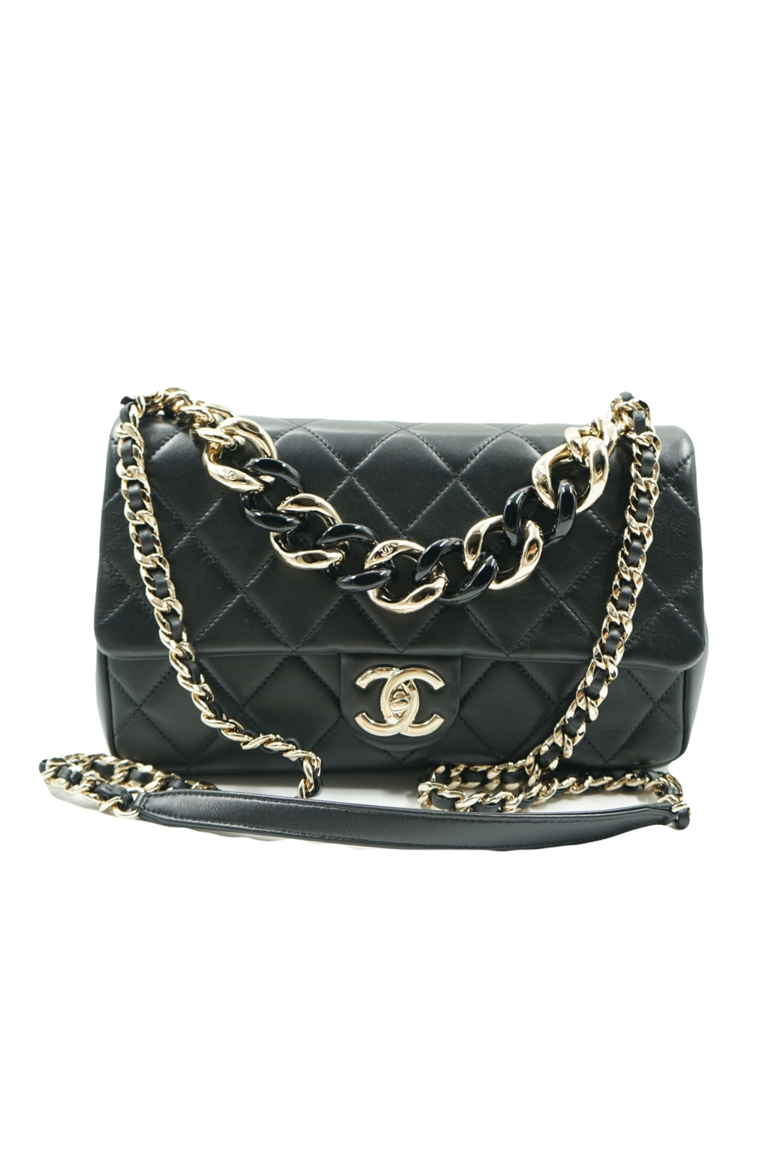 Chanel flap bag with large bi-color chain