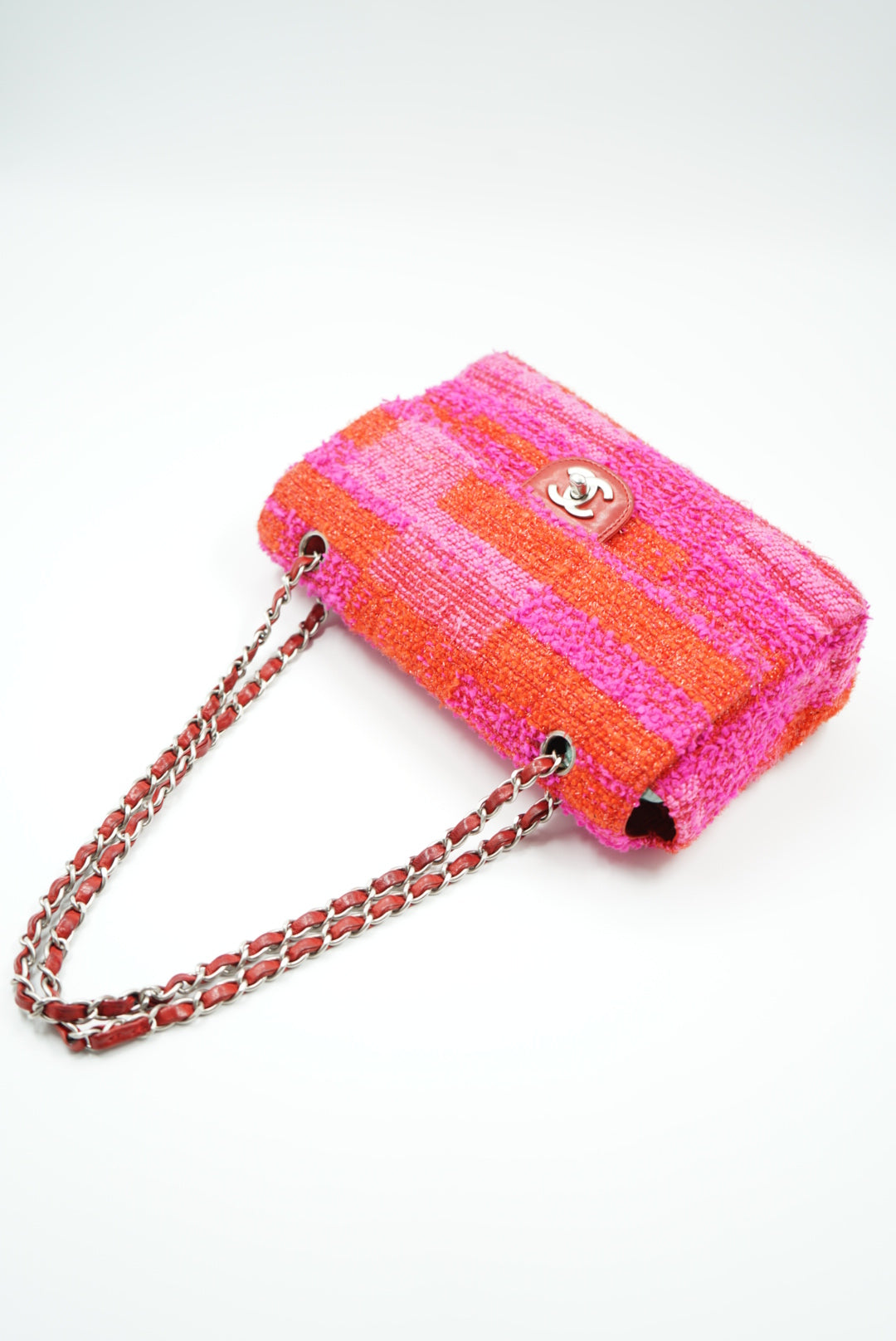 Chanel pink/ red tweed single flap bag