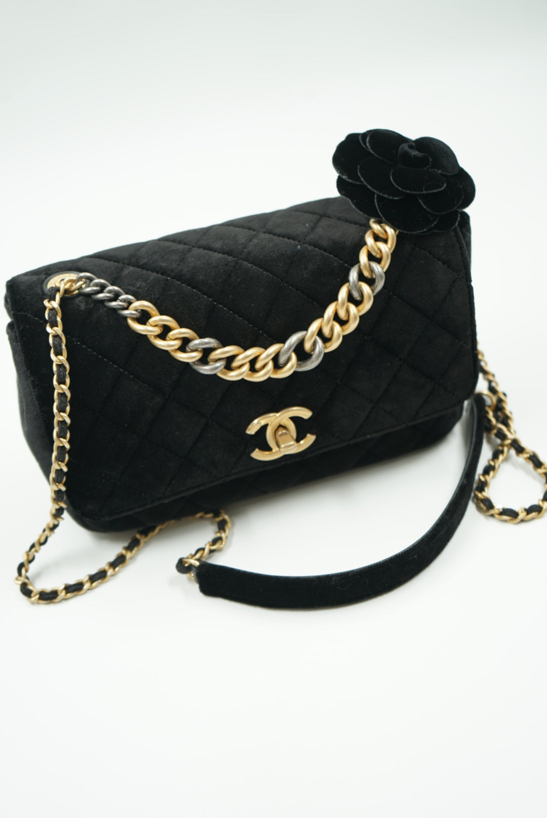 Chanel camellia flower bag velvet