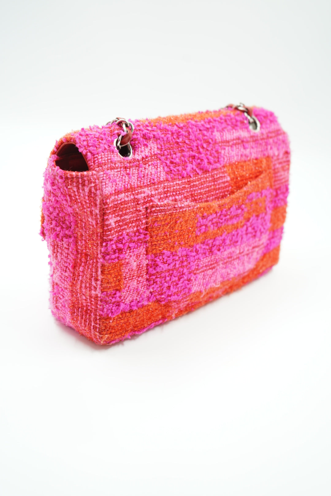 Chanel pink/ red tweed single flap bag