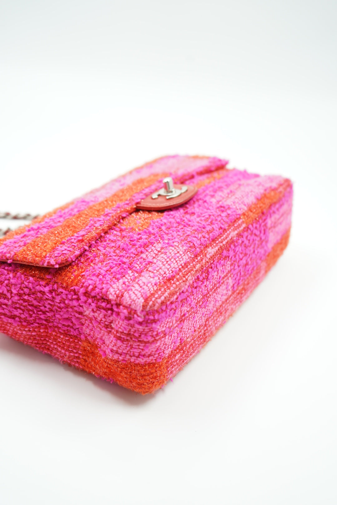 Chanel pink/ red tweed single flap bag